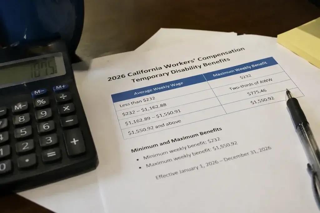 Calculating California workers' compensation temporary disability benefits for 2026