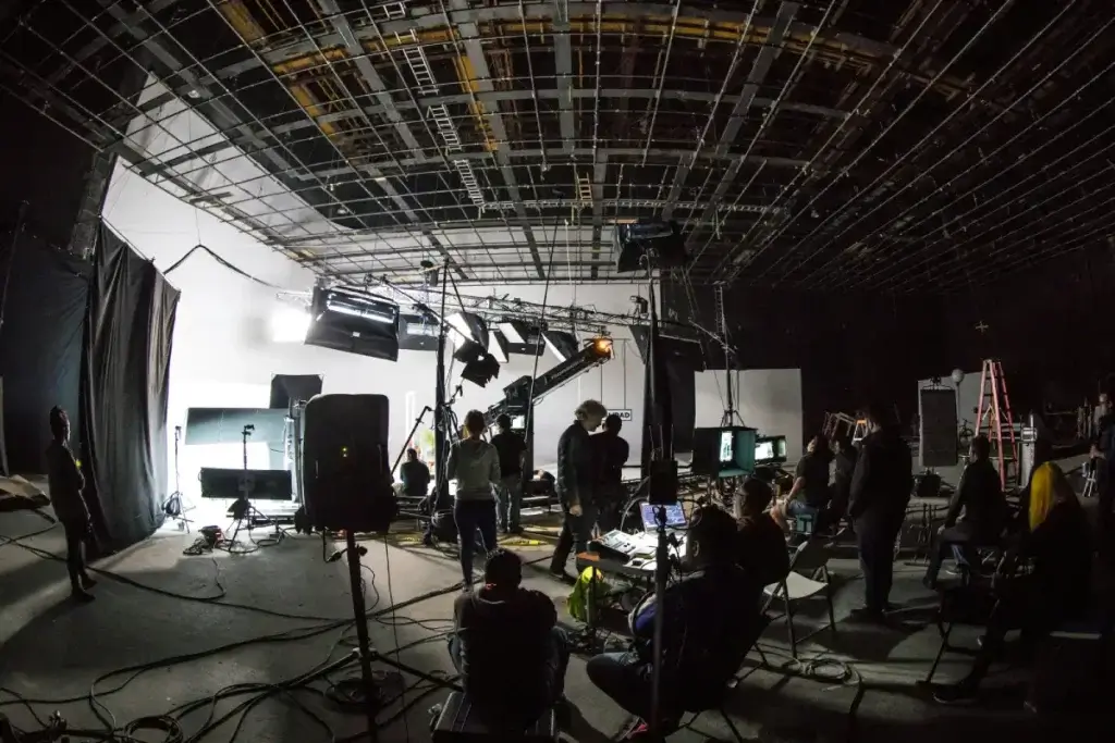 Film set representing employment rights for entertainment workers in California.