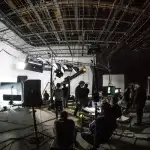 Film set representing employment rights for entertainment workers in California.